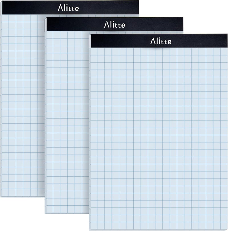 Alitte Graph Paper Pad, Pack of 3, White Letter Size - 2x2 Quad Grid Paper, Easy-Tear Perforations, 8.5 x 11 Cardboard Backing - Graph Notepads for School, Office -50 Sheets per Pad - Image 1